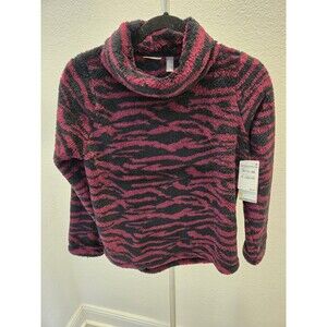 Zella Womens L Y2K Purple Zebra Furry Fleece Print Plush Sweatshirt $39 NWT